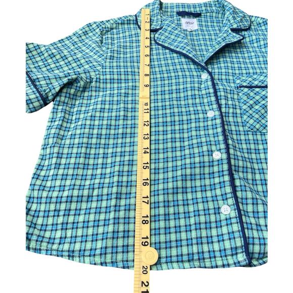 Aerie Green Plaid Flannel Pajama Shirt Top Cropped Relaxed Fit - Size Medium - Picture 6 of 10